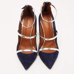 Pre Owned Malone Souliers Navy Blue/Silver Suede and Leather Robyn Pumps Size 39
