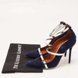 Pre Owned Malone Souliers Navy Blue/Silver Suede and Leather Robyn Pumps Size 39