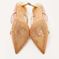 Pre Owned Malone Souliers Pink/Gold Satin and Leather Maureen Mules Size 39