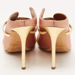 Pre Owned Malone Souliers Pink/Gold Satin and Leather Maureen Mules Size 39