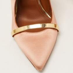 Pre Owned Malone Souliers Pink/Gold Satin and Leather Maureen Mules Size 39