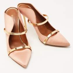 Pre Owned Malone Souliers Pink/Gold Satin and Leather Maureen Mules Size 39