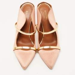 Pre Owned Malone Souliers Pink/Gold Satin and Leather Maureen Mules Size 39