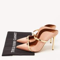 Pre Owned Malone Souliers Pink/Gold Satin and Leather Maureen Mules Size 39