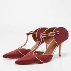 Pre Owned Malone Souliers Burgundy Satin Imogen Mules Size 39