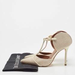 Malone Souliers Cream Canvas And Leather Trim Imogen Pumps Size 37