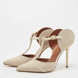 Malone Souliers Cream Canvas And Leather Trim Imogen Pumps Size 37