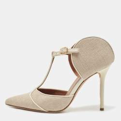 Malone Souliers Cream Canvas And Leather Trim Imogen Pumps Size 37