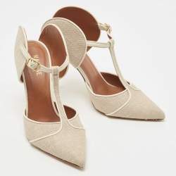 Malone Souliers Cream Canvas And Leather Trim Imogen Pumps Size 37