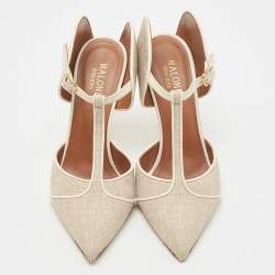 Malone Souliers Cream Canvas And Leather Trim Imogen Pumps Size 37