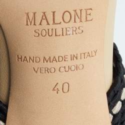 Pre Owned Malone Souliers x Roksanda Tricolor Leather and Woven Canvas Dana Ankle Strap Pumps Size 40