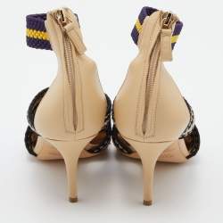 Pre Owned Malone Souliers x Roksanda Tricolor Leather and Woven Canvas Dana Ankle Strap Pumps Size 40