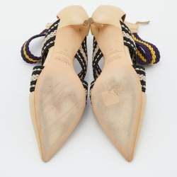 Pre Owned Malone Souliers x Roksanda Tricolor Leather and Woven Canvas Dana Ankle Strap Pumps Size 40