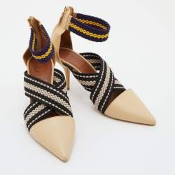 Pre Owned Malone Souliers x Roksanda Tricolor Leather and Woven Canvas Dana Ankle Strap Pumps Size 40