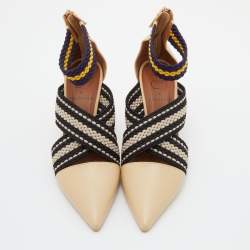 Pre Owned Malone Souliers x Roksanda Tricolor Leather and Woven Canvas Dana Ankle Strap Pumps Size 40