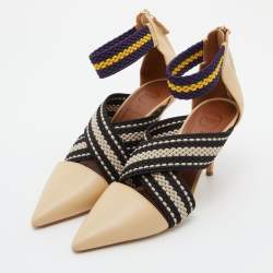 Pre Owned Malone Souliers x Roksanda Tricolor Leather and Woven Canvas Dana Ankle Strap Pumps Size 40