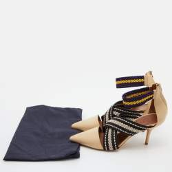 Pre Owned Malone Souliers x Roksanda Tricolor Leather and Woven Canvas Dana Ankle Strap Pumps Size 40