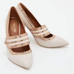 Pre Owned Malone Souliers Rose Gold/Light Pink Perforated Leather Ada Pumps Size 35.5