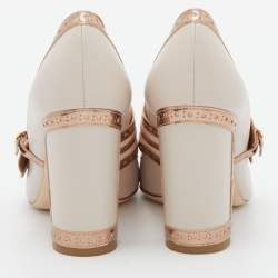 Pre Owned Malone Souliers Rose Gold/Light Pink Perforated Leather Ada Pumps Size 35.5