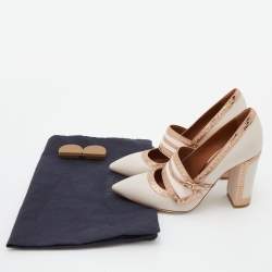 Pre Owned Malone Souliers Rose Gold/Light Pink Perforated Leather Ada Pumps Size 35.5