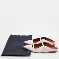 Pre Owned Malone Souliers Pink/Silver Canvas Maureen Flat Mules Size 35