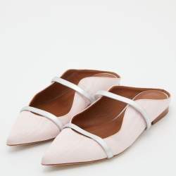 Pre Owned Malone Souliers Pink/Silver Canvas Maureen Flat Mules Size 35
