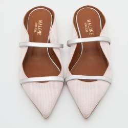 Pre Owned Malone Souliers Pink/Silver Canvas Maureen Flat Mules Size 35