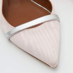 Pre Owned Malone Souliers Pink/Silver Canvas Maureen Flat Mules Size 35