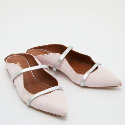 Pre Owned Malone Souliers Pink/Silver Canvas Maureen Flat Mules Size 35