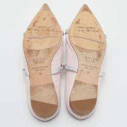 Pre Owned Malone Souliers Pink/Silver Canvas Maureen Flat Mules Size 35