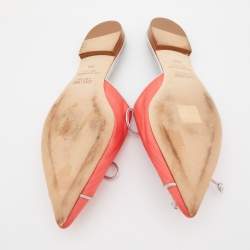Pre Owned Malone Souliers Orange/Silver Canvas Annie Lace Up Flat Mules Size 38.5