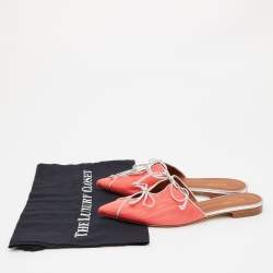 Pre Owned Malone Souliers Orange/Silver Canvas Annie Lace Up Flat Mules Size 38.5