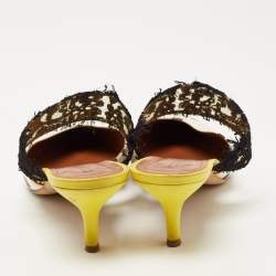 Pre Owned Malone Souliers x Emanuel Ungaro White/Black Polka Dot Satin and Lace Maisie Mules Size 40.5