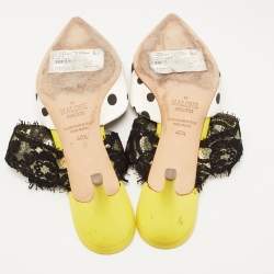 Pre Owned Malone Souliers x Emanuel Ungaro White/Black Polka Dot Satin and Lace Maisie Mules Size 40.5