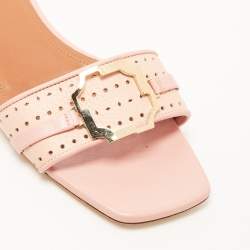 Pre Owned Malone Souliers Pink Perforated Leather Gena Flat Slides Size 36
