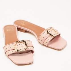 Pre Owned Malone Souliers Pink Perforated Leather Gena Flat Slides Size 36