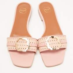 Pre Owned Malone Souliers Pink Perforated Leather Gena Flat Slides Size 36