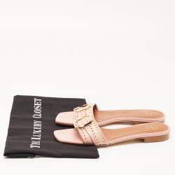 Pre Owned Malone Souliers Pink Perforated Leather Gena Flat Slides Size 36