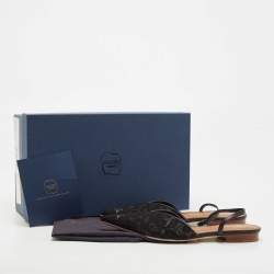 Pre Owned Malone Souliers Black Lace and Leather Maria Slingback Flat Sandals Size 38.5