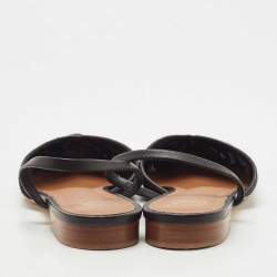 Pre Owned Malone Souliers Black Lace and Leather Maria Slingback Flat Sandals Size 38.5