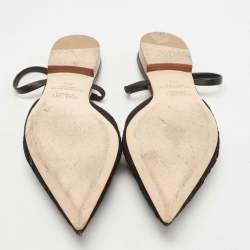 Pre Owned Malone Souliers Black Lace and Leather Maria Slingback Flat Sandals Size 38.5