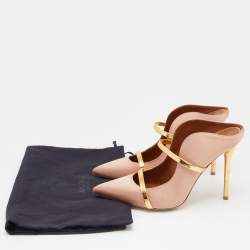 Pre Owned Malone Souliers Pink/Gold Satin and Leather Maureen Mules Size 39.5