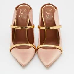 Pre Owned Malone Souliers Pink/Gold Satin and Leather Maureen Mules Size 39.5