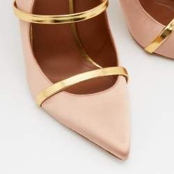 Pre Owned Malone Souliers Pink/Gold Satin and Leather Maureen Mules Size 39.5