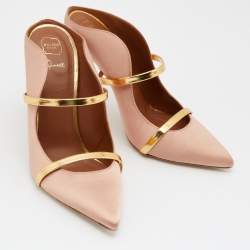 Pre Owned Malone Souliers Pink/Gold Satin and Leather Maureen Mules Size 39.5