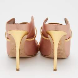 Pre Owned Malone Souliers Pink/Gold Satin and Leather Maureen Mules Size 39.5
