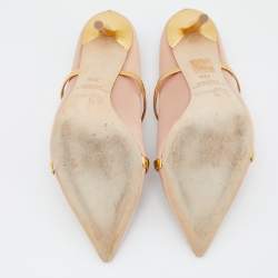 Pre Owned Malone Souliers Pink/Gold Satin and Leather Maureen Mules Size 39.5
