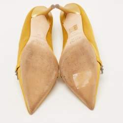 Pre Owned Malone Souliers Yellow Satin Lowe Crystal Embellished Pointed Toe Pumps Size 38