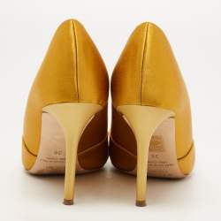 Pre Owned Malone Souliers Yellow Satin Lowe Crystal Embellished Pointed Toe Pumps Size 38