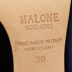 Pre Owned Malone Souliers Navy Blue/Silver Velvet and Leather Maureen Mules Size 39